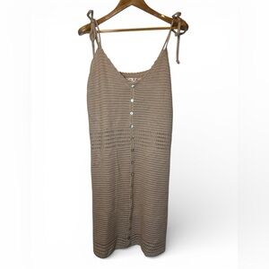 Pink Republic Feminine Beige Knit Pointelle Dress Lined Cotton Blend Silhouette